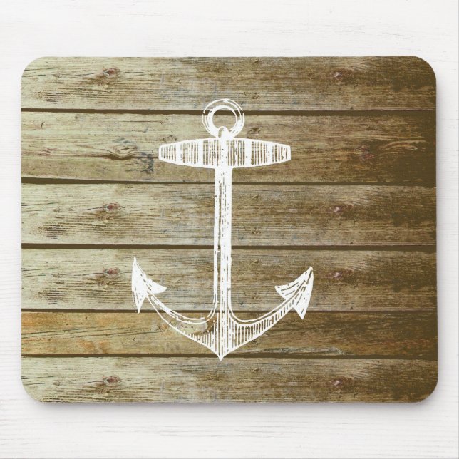Nautical Anchor on wood graphic Mouse Mat (Front)