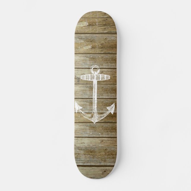 Nautical Anchor on wood graphic Skateboard (Front)