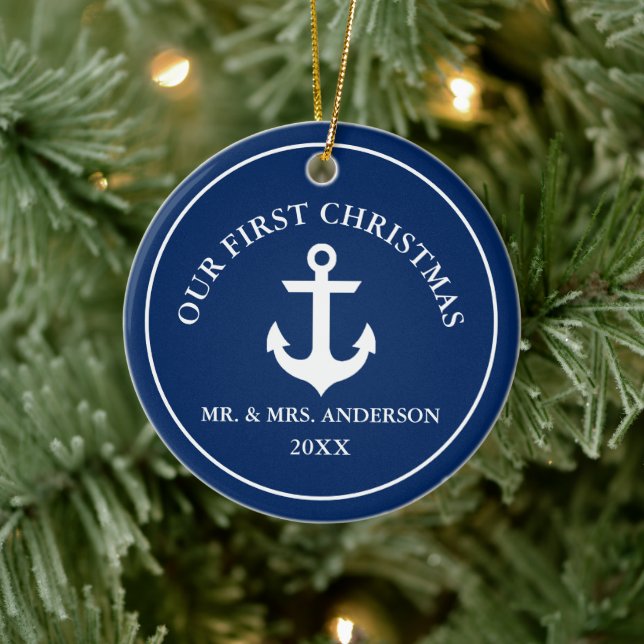 Nautical Anchor Our First Christmas Blue Ceramic Tree Decoration (Tree)