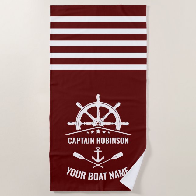 Nautical Anchor Paddles Oars Captain Name or Boat Beach Towel (Front)