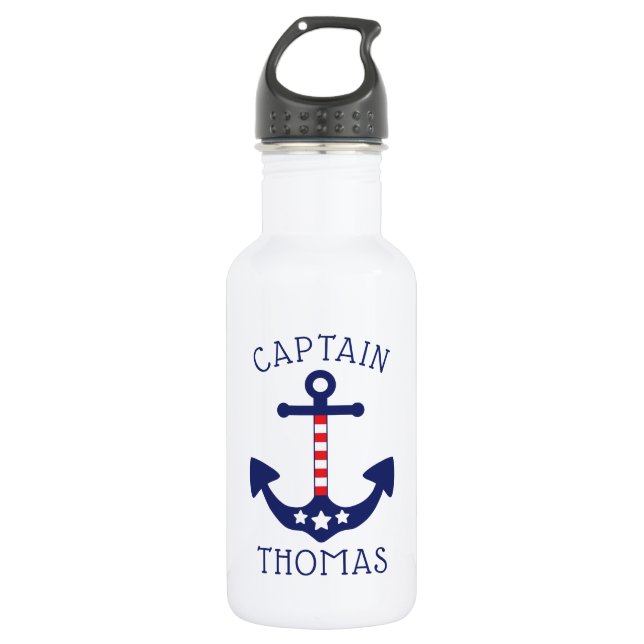 Nautical Anchor Patriotic Captain Name 532 Ml Water Bottle (Front)
