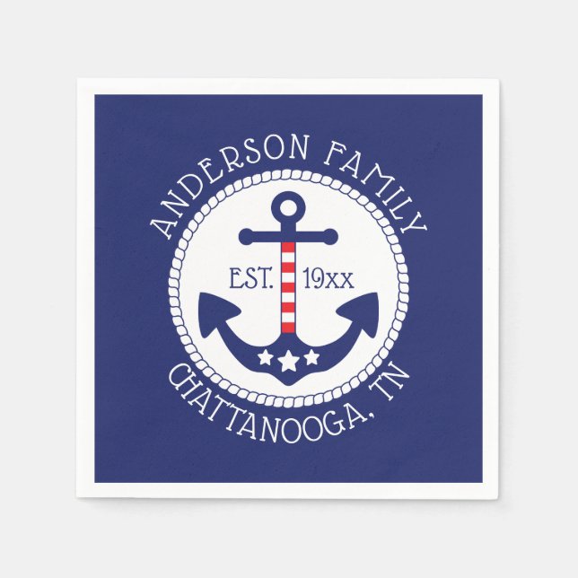 Nautical Anchor Patriotic Family Name Napkin (Front)