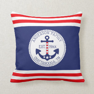 Nautical Anchor Patriotic Stars Stripes Monogram Cushion