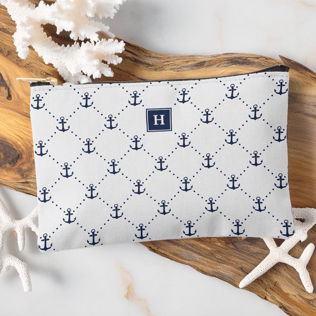 Nautical Anchor Pattern Monogram Accessory Pouch (Creator Uploaded)