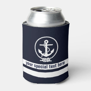 Nautical Anchor Pattern Monogram with Add text Can Cooler