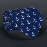 Nautical Anchor Pattern Navy | White Tie<br><div class="desc">A unique dark navy tie featuring an elegant navy and white anchor pattern.</div>