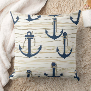 Nautical Anchor Pattern on Driftwood (1) Cushion