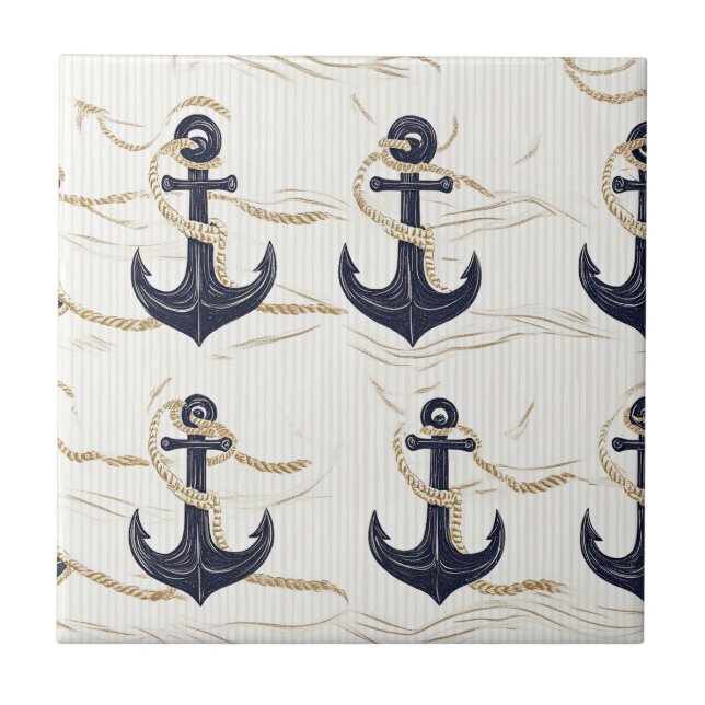Nautical Anchor Pattern on Driftwood (2) Tile (Front)