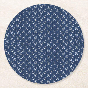 Nautical Anchor Pattern Round Paper Coaster