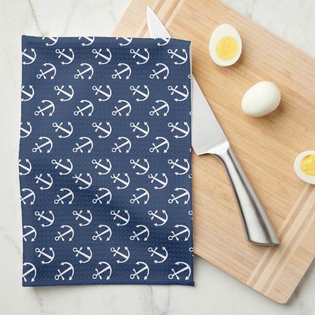 Nautical Anchor Pattern Tea Towel (Quarter Fold)