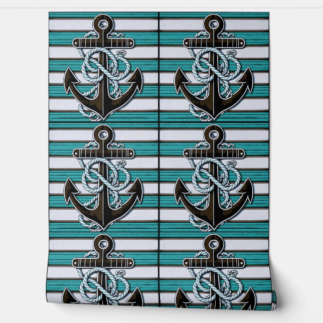 Nautical Anchor Pattern Wallpaper (Unrolling)