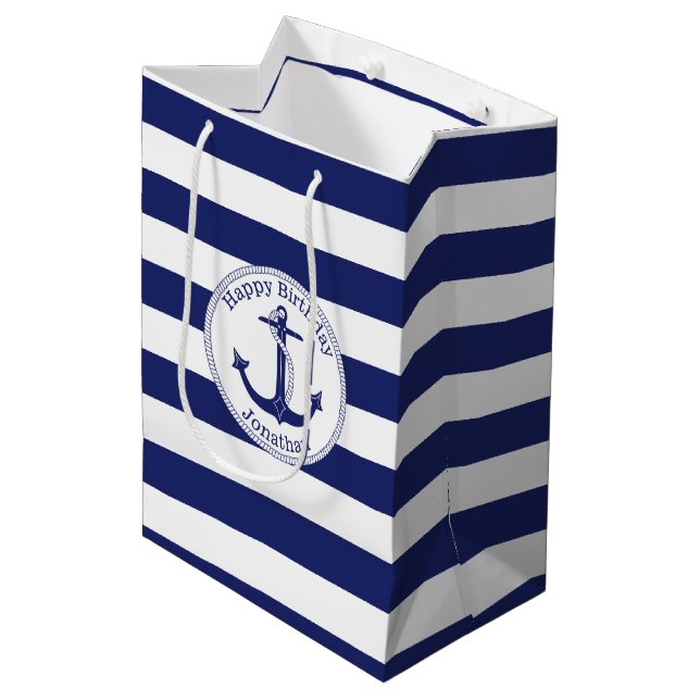 Nautical Anchor Personalised Birthday Medium Gift Bag (Front Angled)