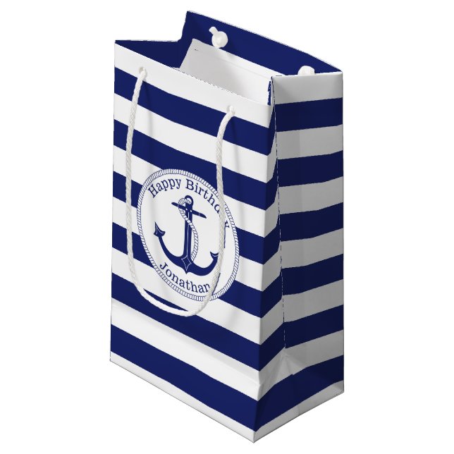 Nautical Anchor Personalised Birthday Small Gift Bag (Front Angled)
