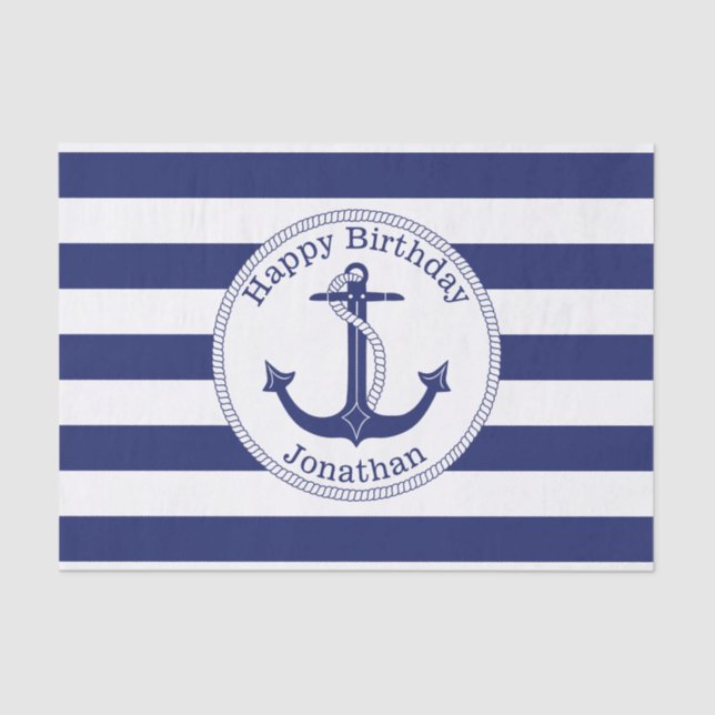 Nautical Anchor Personalised Birthday Tissue Paper (Front)