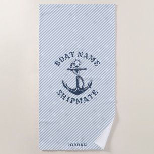 Nautical Anchor   Personalised Boat's Shipmate Beach Towel