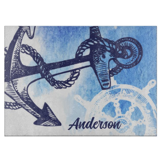 Nautical Anchor Personalised Cutting Board (Front)