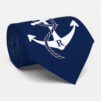 Nautical Anchor Personalised Initial Monogram Tie