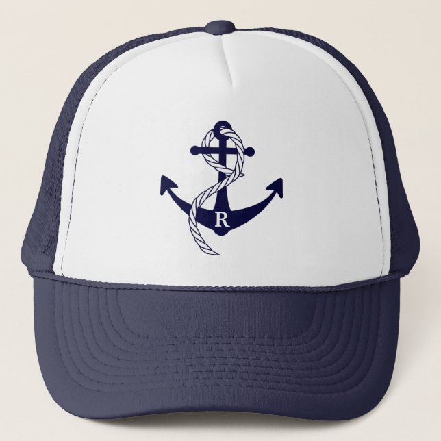 Nautical Anchor Personalised Initial Monogram Trucker Hat (Front)