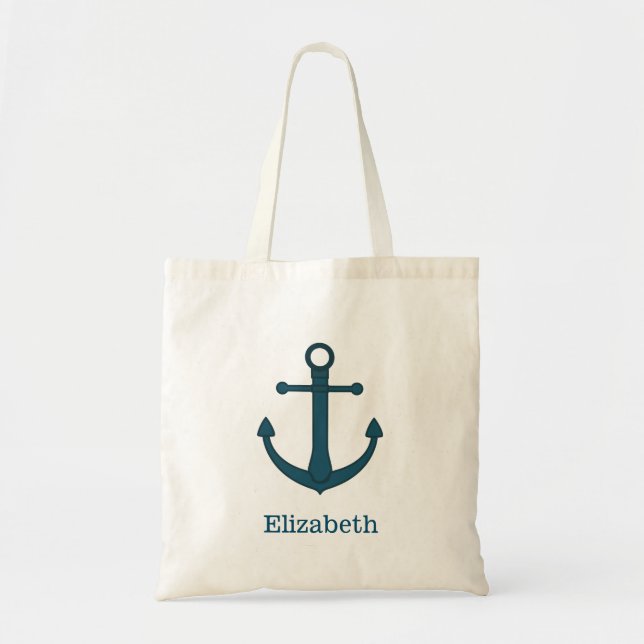 Nautical Anchor Personalised Name Monogram Tote Ba (Front)