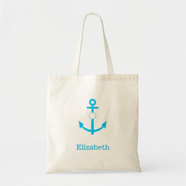 Nautical Anchor Personalised Name Monogram Tote Bag (Front)