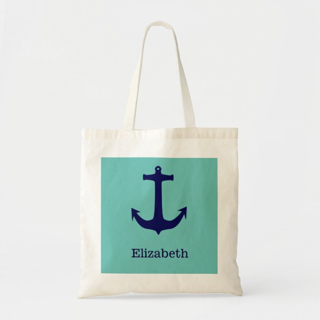 Nautical Anchor Personalised Name Monogram Tote Bag (Front)