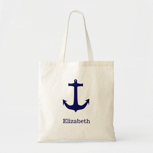 Nautical Anchor Personalised Name Monogram Tote Bag (Front)