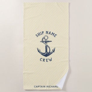 Nautical Anchor   Personalised Ship's Crew Beach Towel