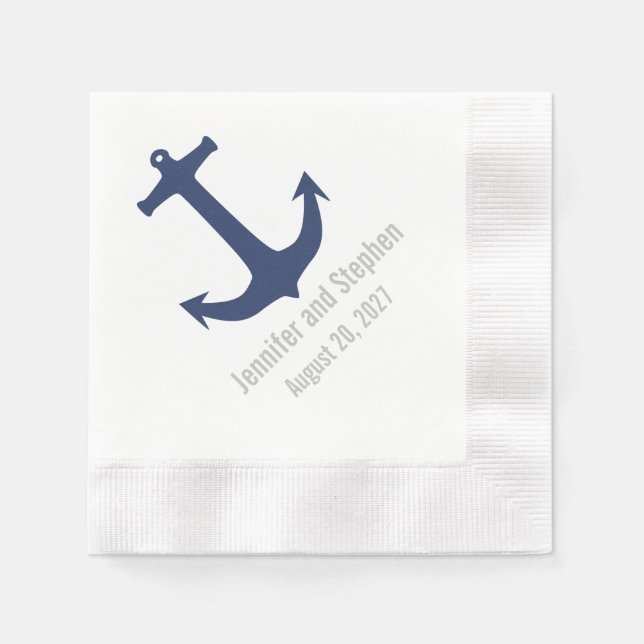 Nautical Anchor Personalised Wedding Napkins (Front)