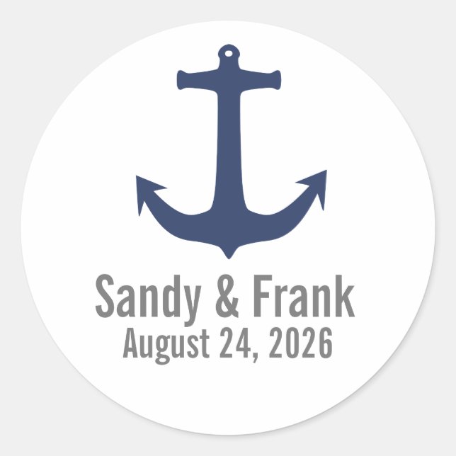 Nautical Anchor Personalised Wedding Stickers Seal (Front)