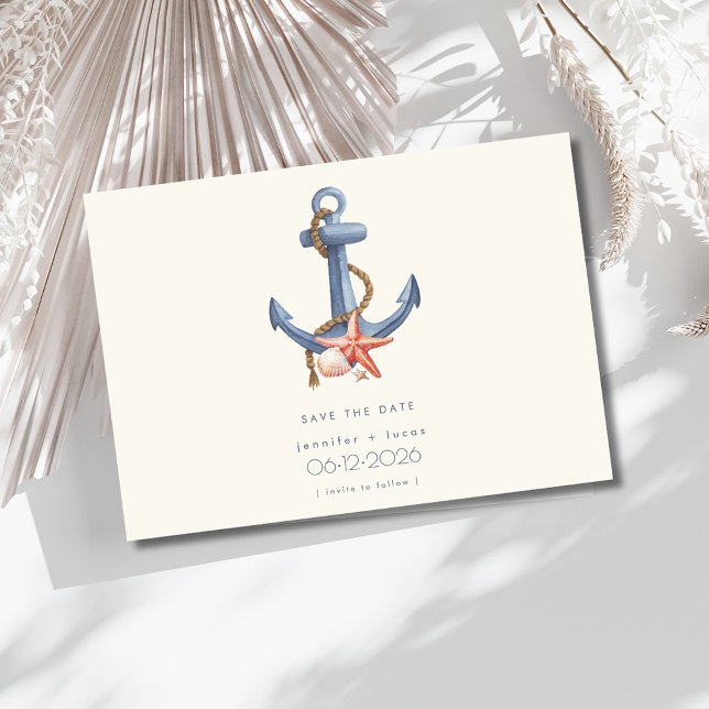 Nautical Anchor Photo Coastal Beach Wedding Save The Date (Nautical Anchor Photo Coastal Beach Wedding Save The Date)