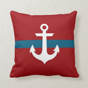 Nautical Anchor Pillow - Burgundy & Navy Blue