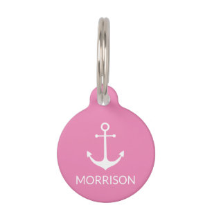 Nautical Anchor pink Custom Name contact info dog Pet Tag