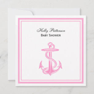 Nautical Anchor Pink Framed 2SQ Baby Shower Invitation