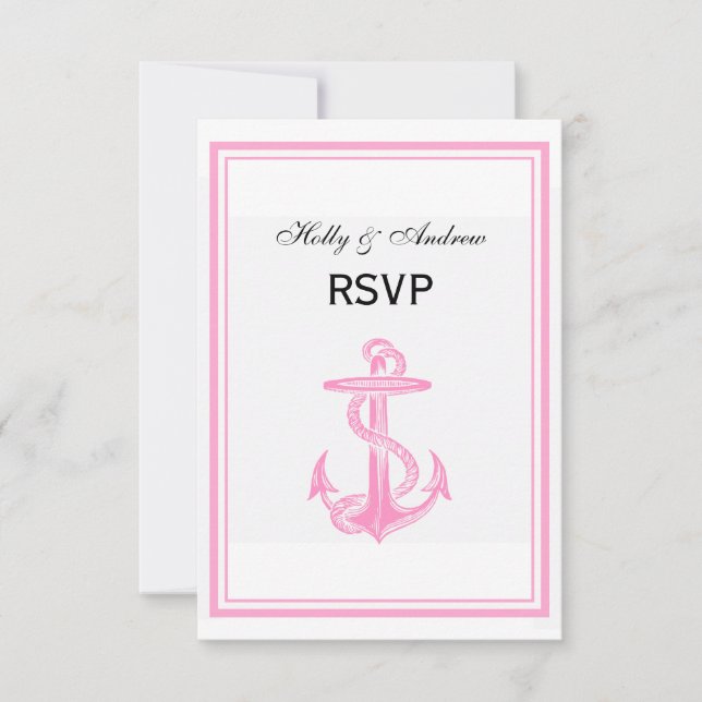 Nautical Anchor Pink Framed 2V RSVP (Front)