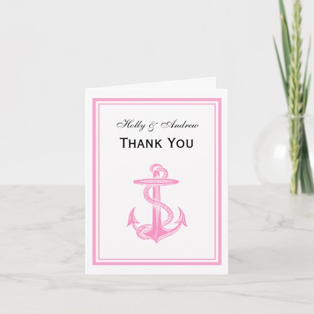 Nautical Anchor Pink Framed 2V Thank You Card (Front)