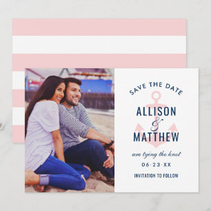 Nautical Anchor Pink Photo Wedding Save The Date