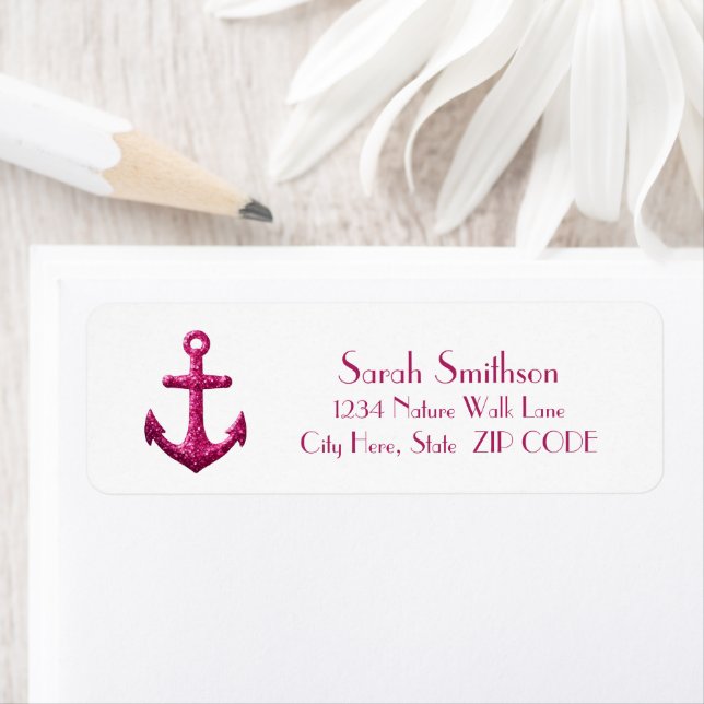 Nautical Anchor Pink Pretty Address Return Labels (Insitu)