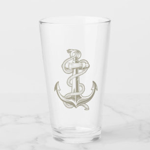 Nautical Anchor Pint (Lt tan) Glass