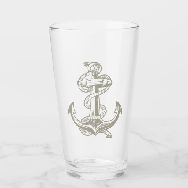 Nautical Anchor Pint (Lt tan) Glass (Front)