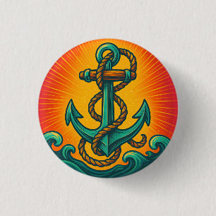 Nautical Anchor Pop Art 3 Cm Round Badge