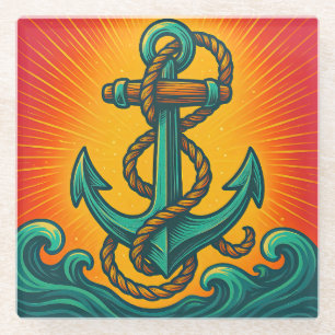 Nautical Anchor Pop Art Glass Coaster
