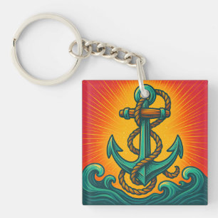 Nautical Anchor Pop Art Key Ring