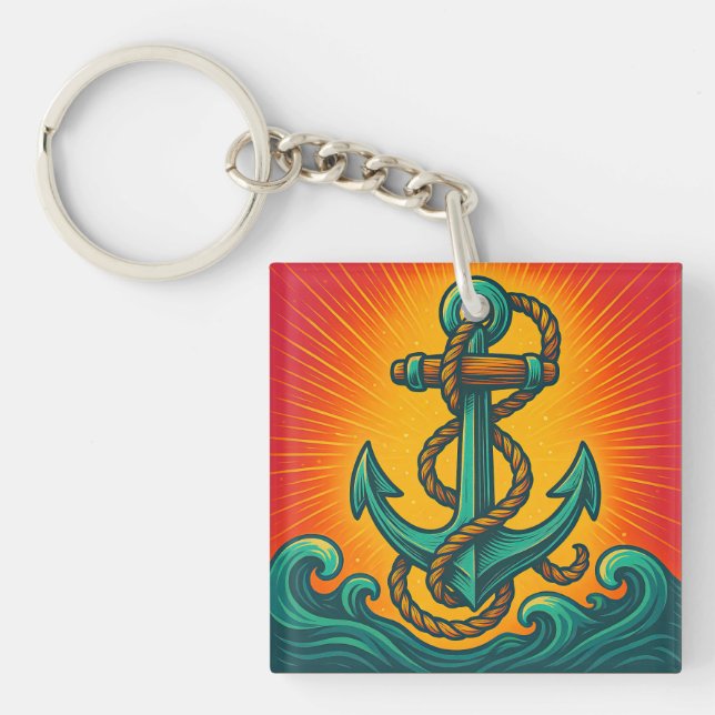 Nautical Anchor Pop Art Key Ring (Front)