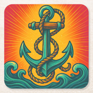 Nautical Anchor Pop Art Square Paper Coaster