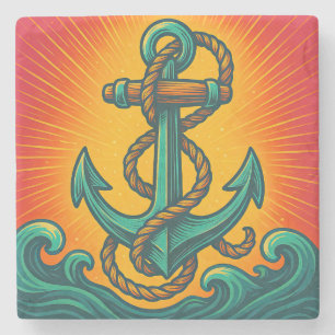 Nautical Anchor Pop Art Stone Coaster
