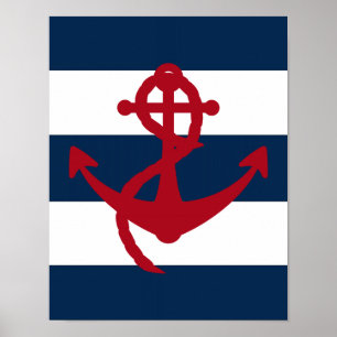 Nautical Anchor print red, navy and white