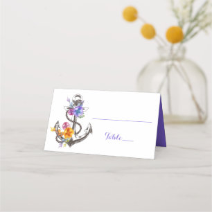 Nautical Anchor Purple Wedding Party Beach Summer Place Card
