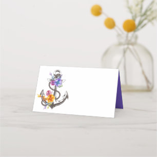 Nautical Anchor Purple Wedding Party Beach Summer Place Card