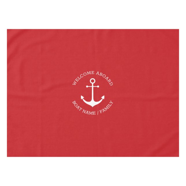Nautical anchor red Custom name Welcome Aboard Tablecloth (Front (Horizontal))