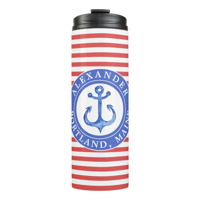 Nautical Anchor Red Personalised Thermal Tumbler (Front)